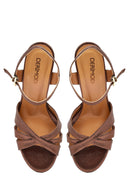 Women's Copper Ankle Buckle High Thick Heel Metallic Leather Sandals | Derimod