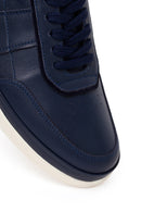 Erkek Lacivert Bağcıklı Deri Casual Sneaker | Derimod