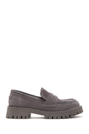 Women's Gray Leather Suede Masculine Loafer | Derimod