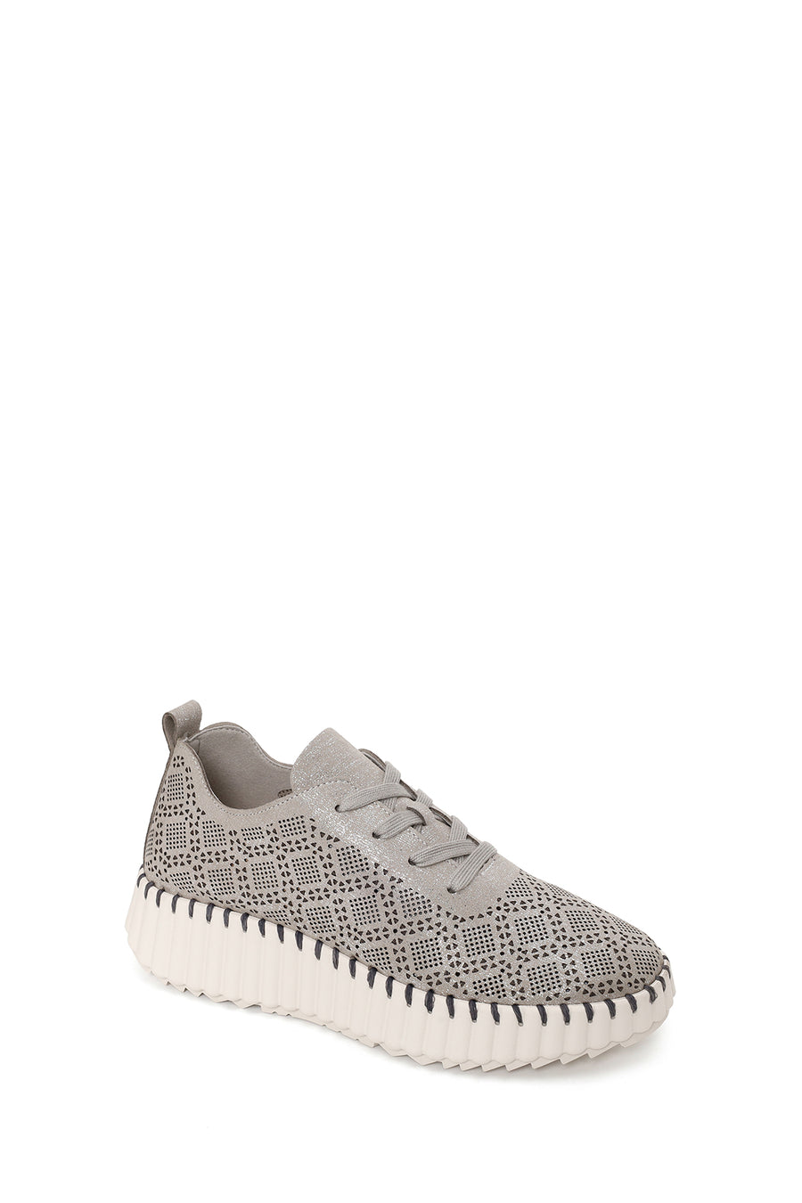 Woman Gray Lace-Up Thick-Soled Patterned Sneaker