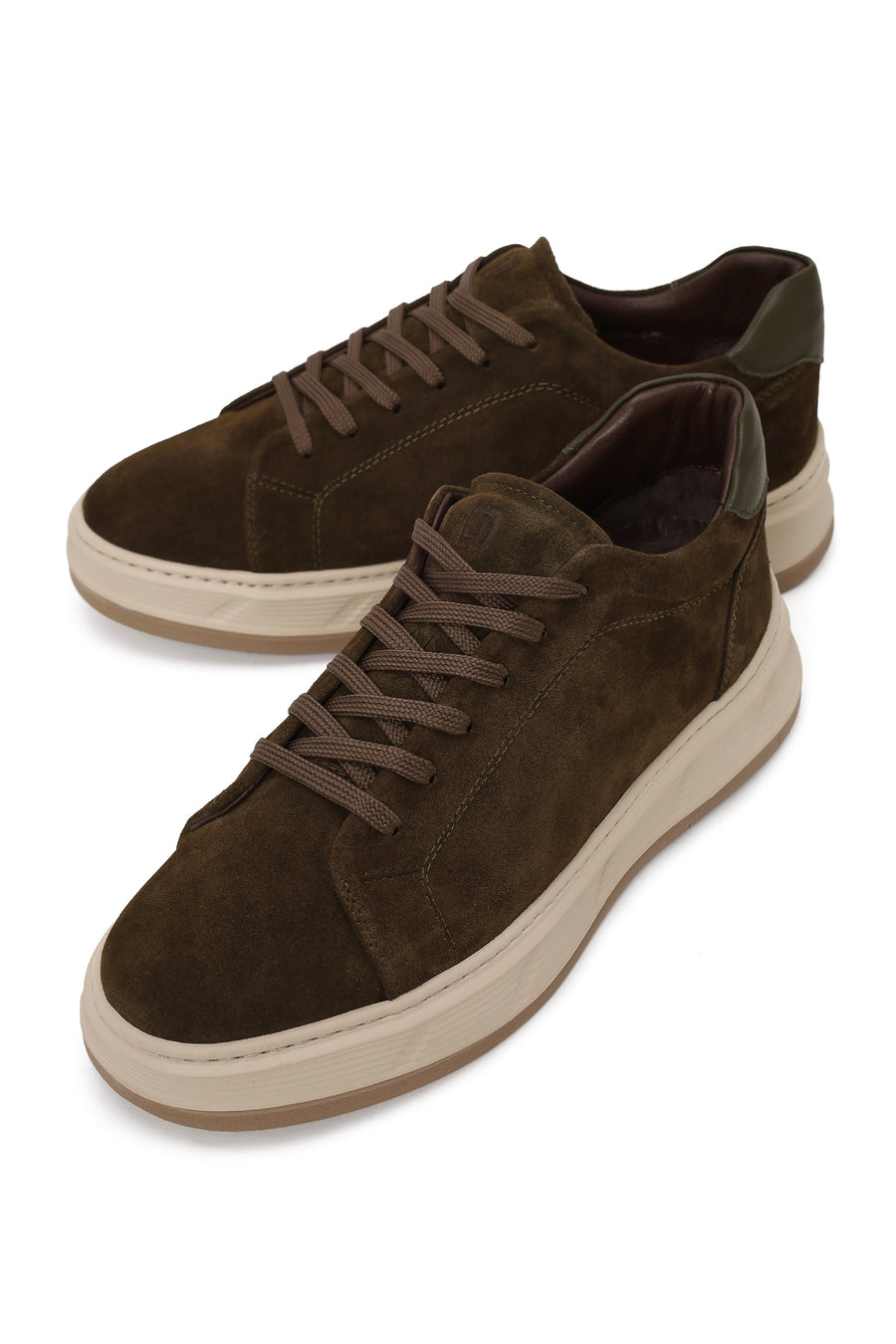 Male Khaki Lace-Up Thick-Soled Suede Leather Sneaker