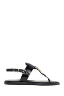 Women's Black Buckle Thong Leather Sandals | Derimod