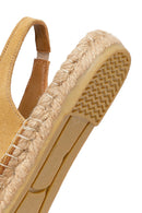 Women's Camel Suede Leather Espadrilles with Buckle | Derimod