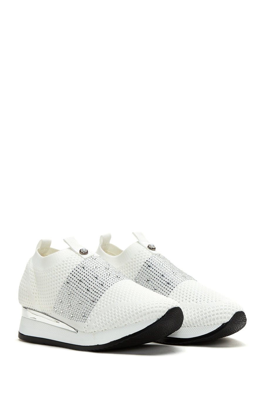 Kadın Beyaz Taşlı Kalın Tabanlı Sneaker