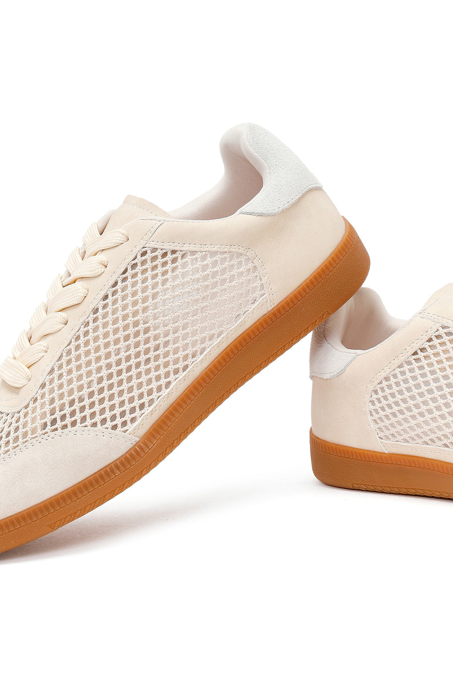 Kadın Bej Bağcıklı Fileli Süet Deri Sneaker