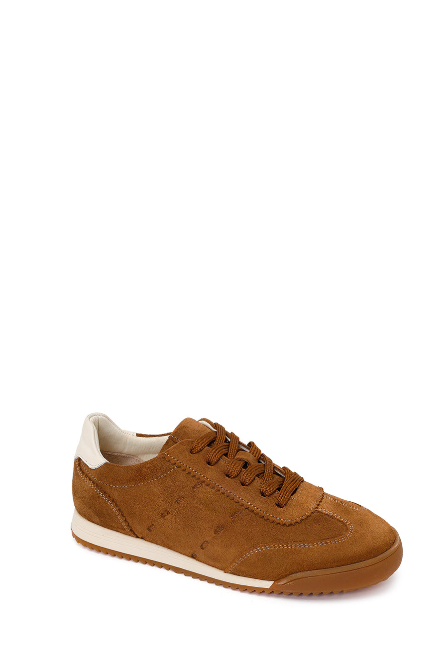Woman Tan Lace-Up Suede Leather Sneakers