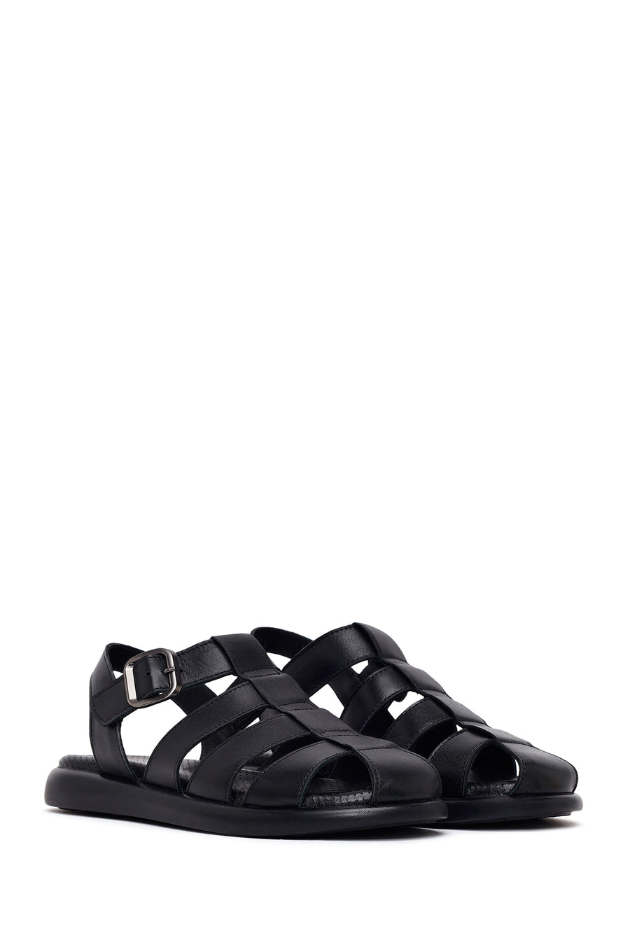 Woman Black Buckled Leather Sandals