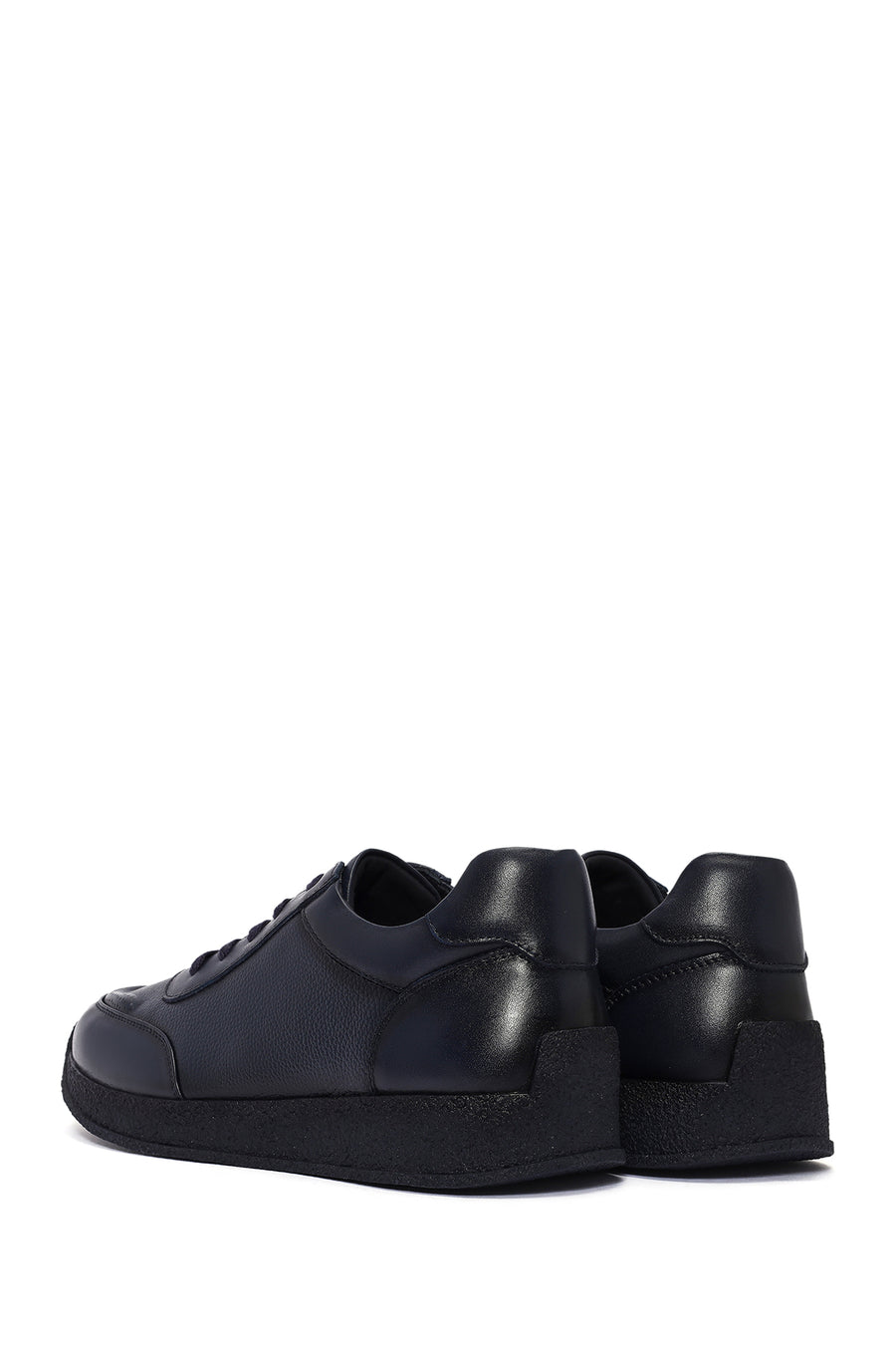 Erkek Lacivert Bağcıklı Deri Sneaker