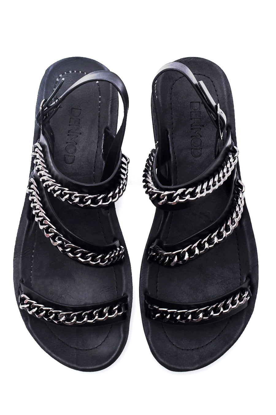Women's Black Chain Flat Sandals