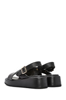 Women's Black Ankle Buckle Thick Soled Leather Sandals | Derimod
