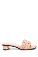 Women's Knitted Detailed Heeled Leather Slippers | Derimod