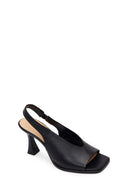 Woman Black Thick-Heeled Leather Sandal | Derimod