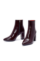 Derimod Gritti Woman Burgundy Zip Closure Thick-Heeled Patent Leather Leather Boots | Derimod