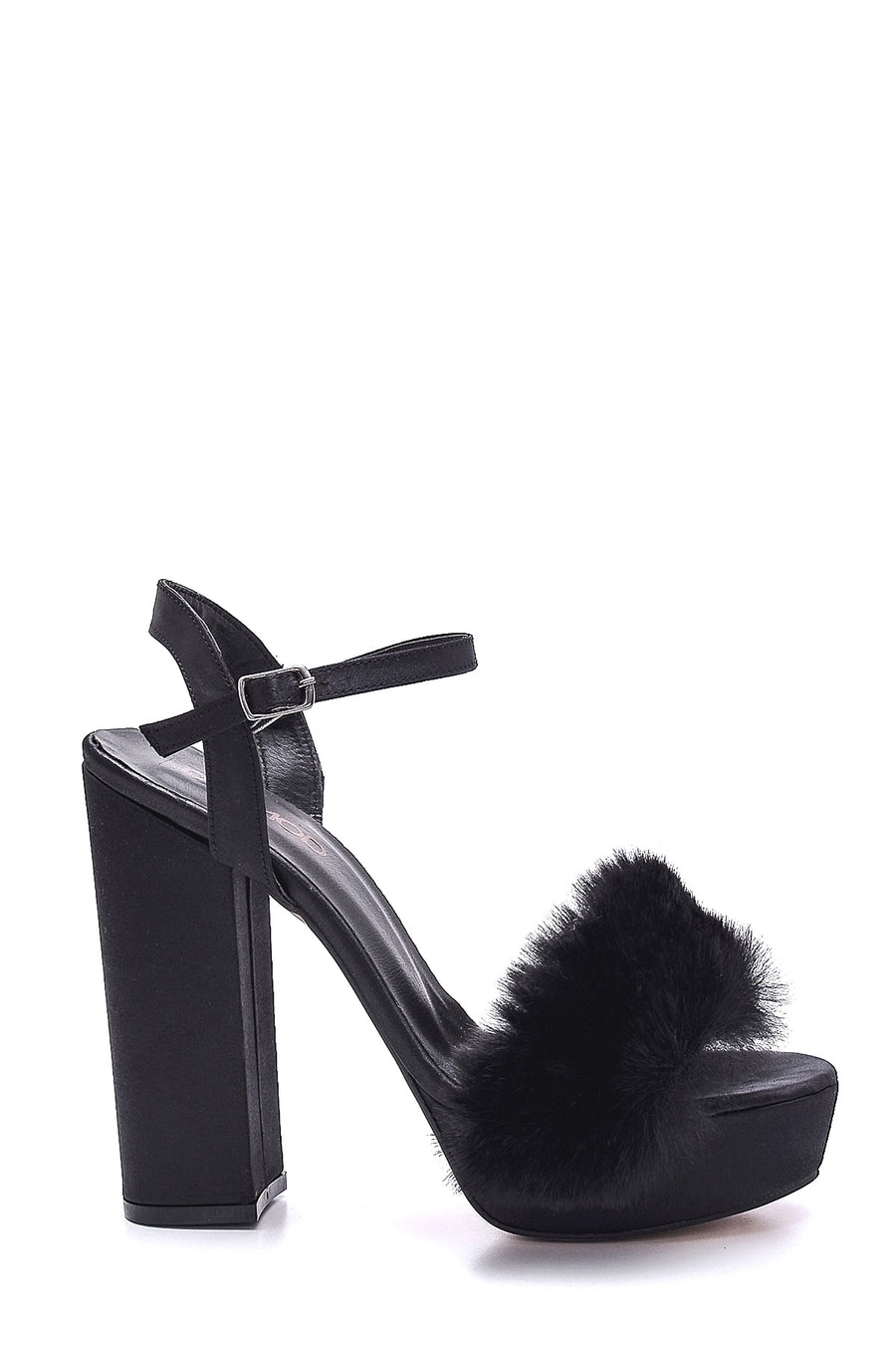 Women's Black Plush Derimod X Whenever Company Heeled Sandals 21WFD590314 | Derimod