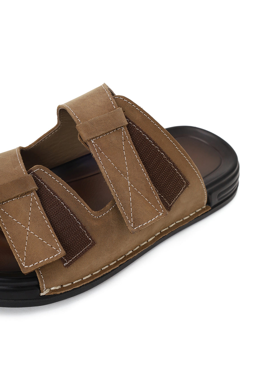 Male Beige Strapped Nubuck Leather Slipper