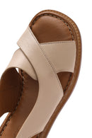 Women's Beige Ankle Buckle Low Heel Leather Sandals | Derimod