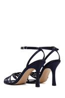 Woman Navy Ankle-Buckle Embellished Slim High-Heel Sandal | Derimod