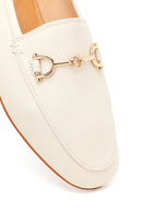 Women's White Leather Loafer with Buckle | Derimod