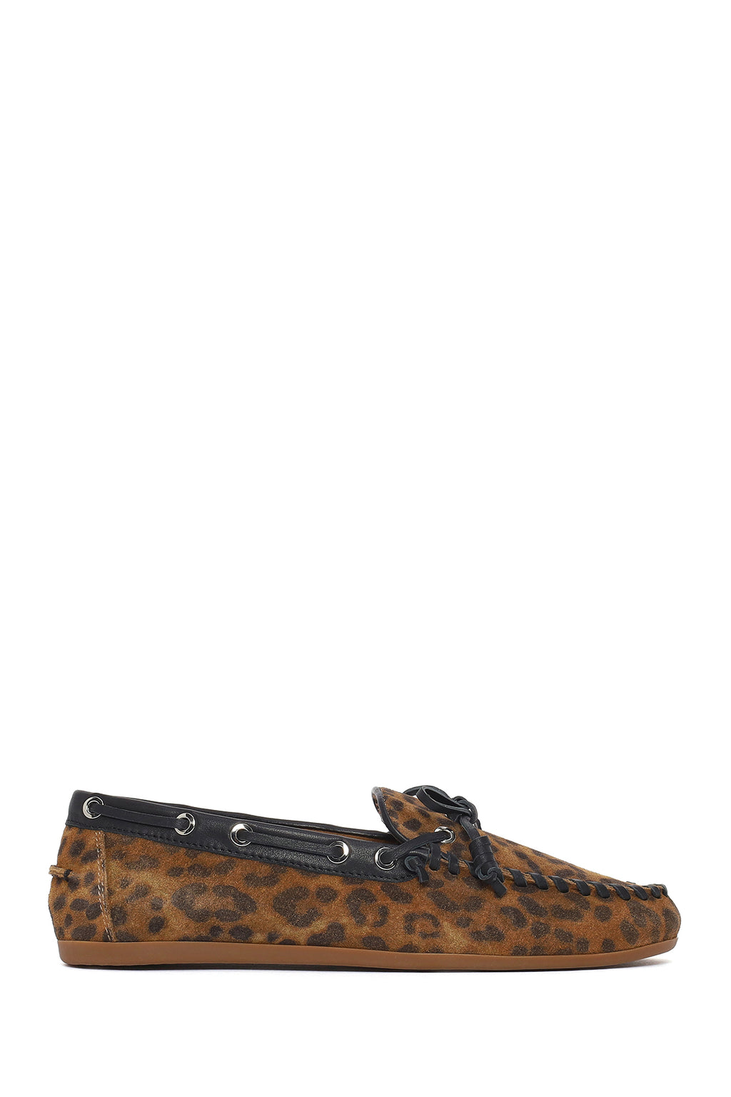 Kadın Leopar Desenli Süet Deri Loafer