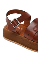 Woman Brown Buckled Thick-Soled Leather Sandal | Derimod