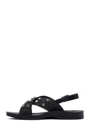 Women's Black Stone Straw Sandals | Derimod