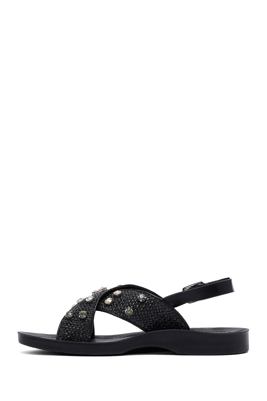 Women's Black Stone Straw Sandals