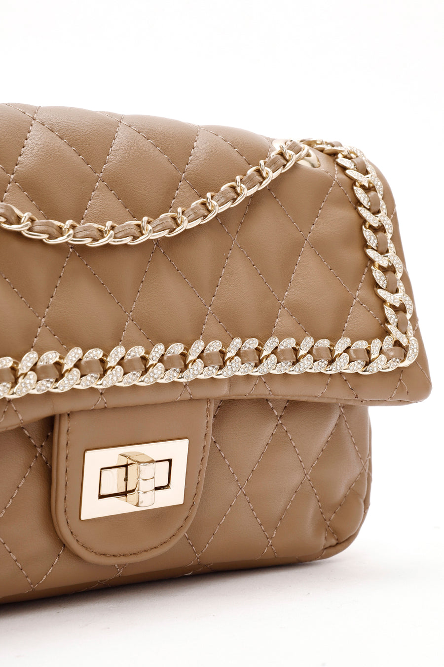 Women's Beige Long Strap Quilted Patterned Shoulder Bag