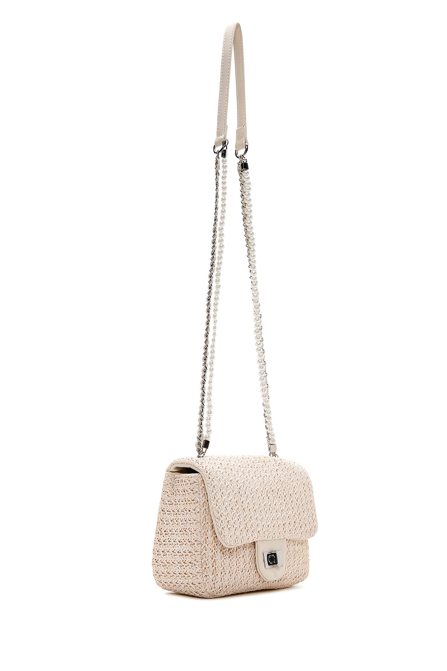 Women's Cream Long Strap Straw Crossbody Bag