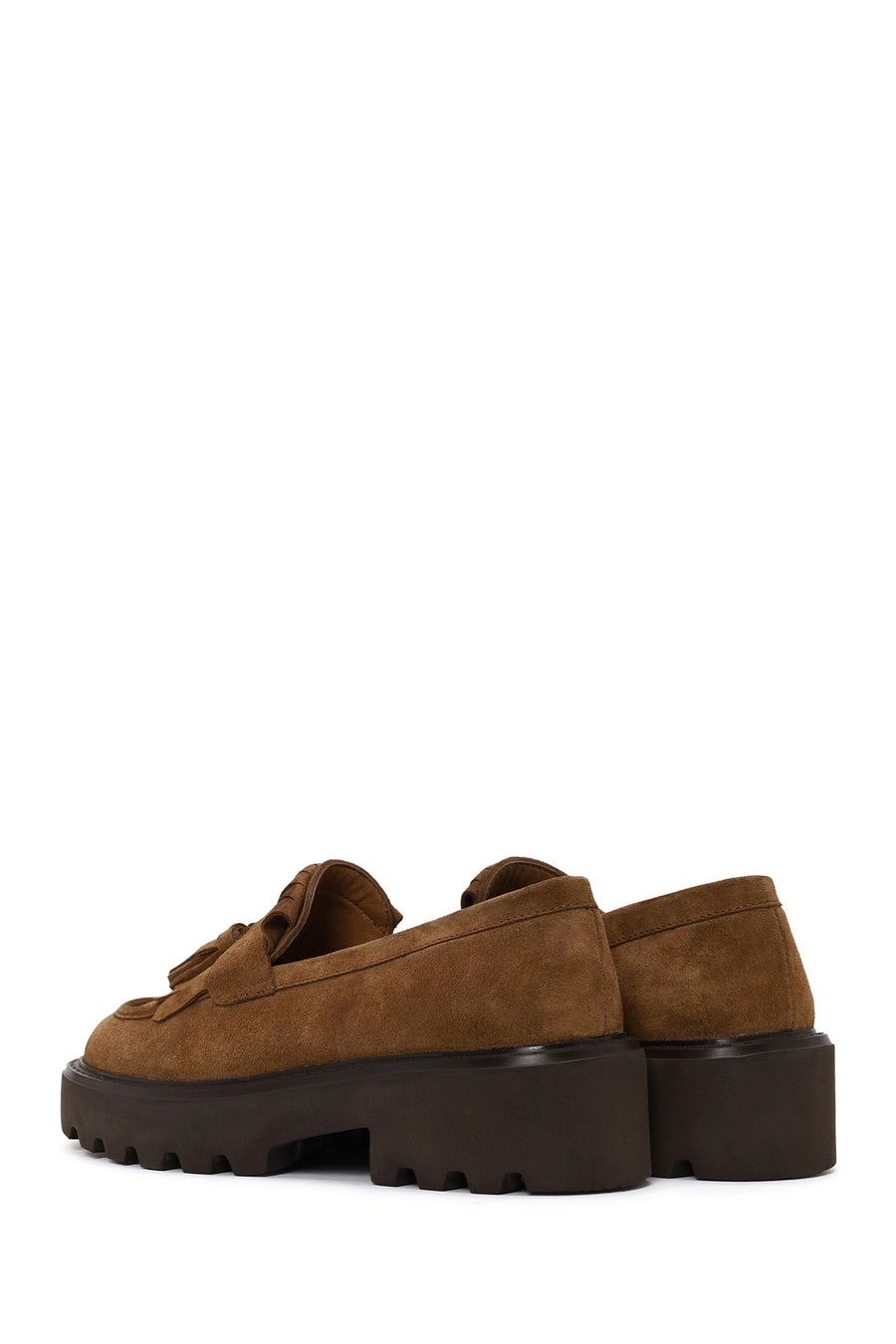 Kadın Camel Kalın Tabanlı Püsküllü Süet Deri Loafer
