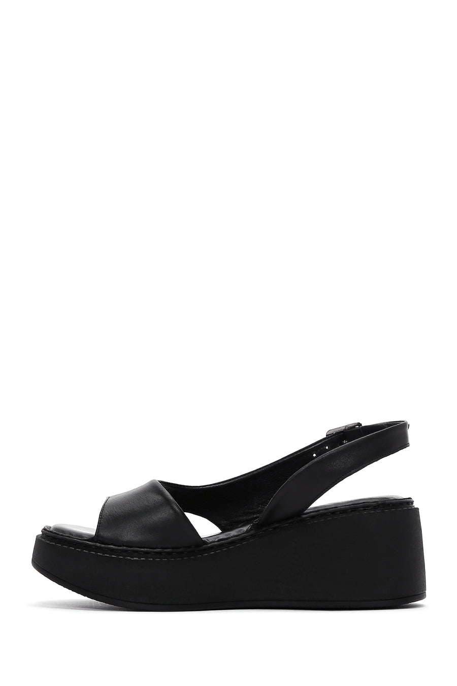 Women's Black Leather Thick-Sole Comfort Sandals