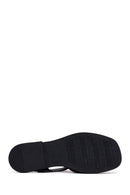 Woman Black Ankle-Buckle Leather Sandals | Derimod