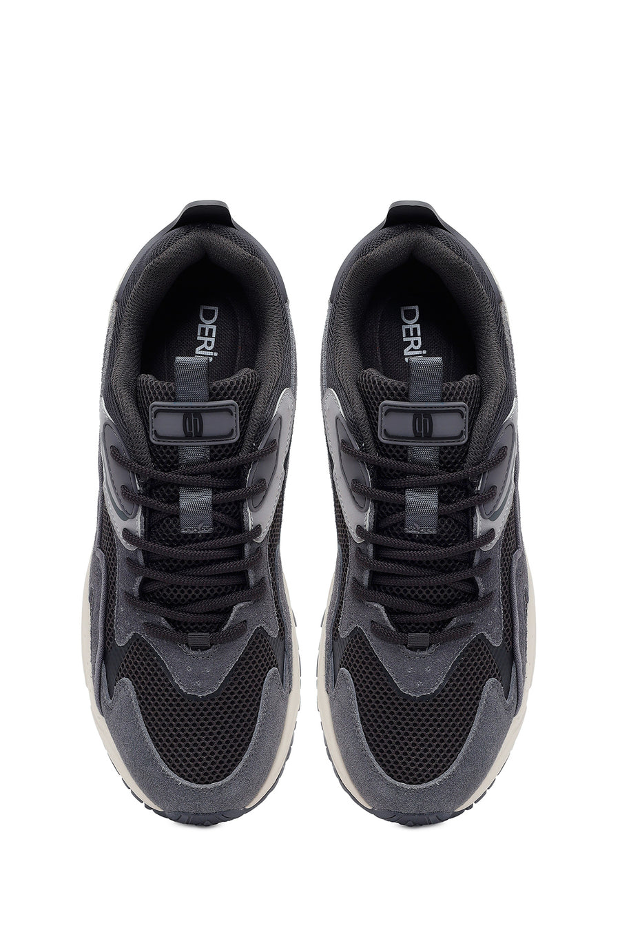 Erkek Gri Bağcıklı Kalın Tabanlı Deri Sneaker