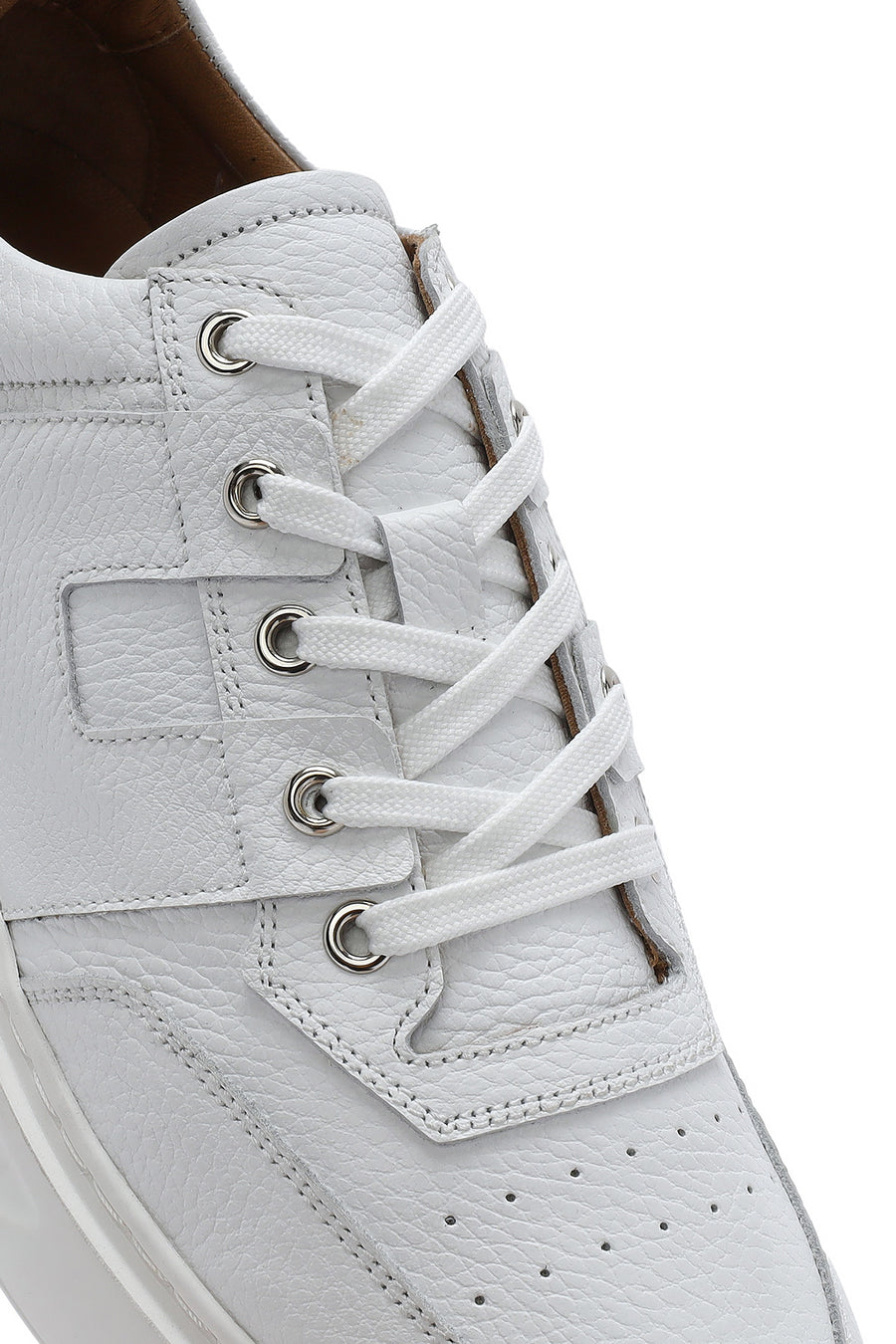Erkek Beyaz Bağcıklı Deri Sneaker