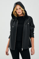 Judith Women's Black Hooded Leather Coat | Derimod