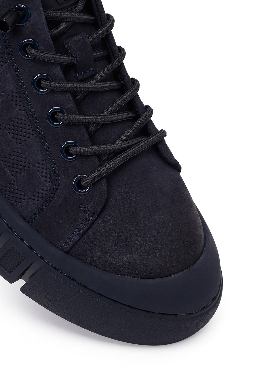 Erkek Lacivert Bağcıklı Kalın Tabanlı Nubuk Deri Sneaker