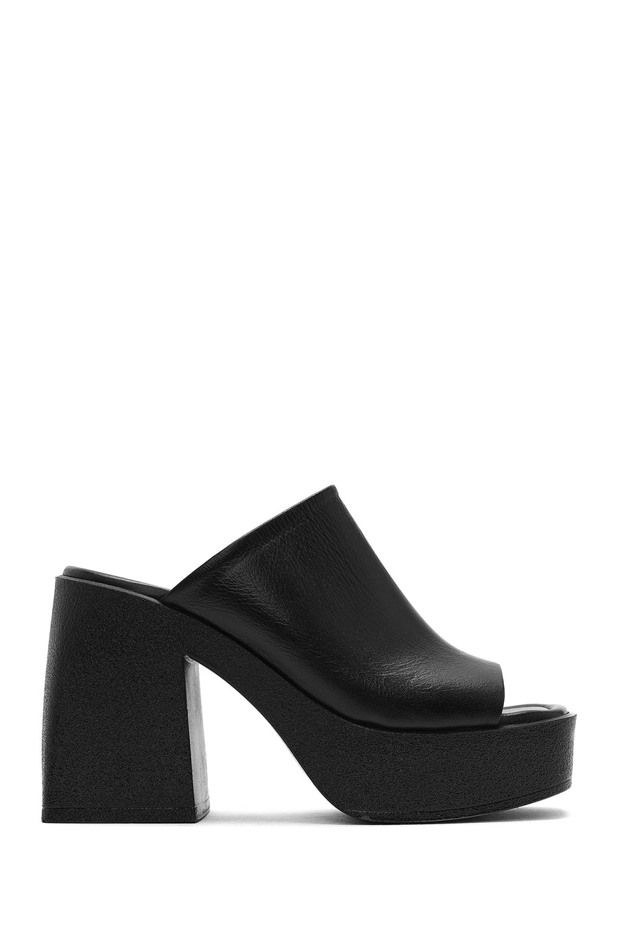 Women's Black Platform Thick High Heel Leather Slippers 25SFD132618 | Derimod