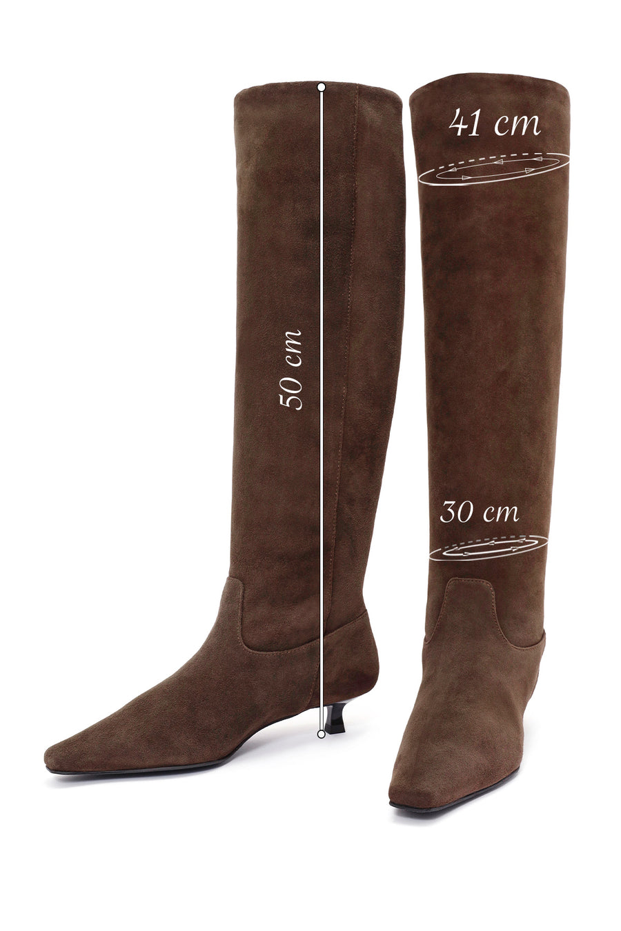 Women's Brown Thin Low Heel Suede Leather Boots