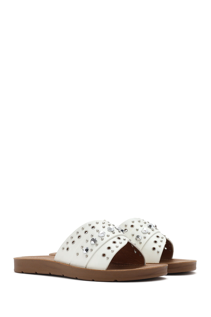 Women's White Stone Slippers