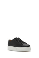 Erkek Siyah Bağcıklı Kalın Tabanlı Deri Sneaker | Derimod