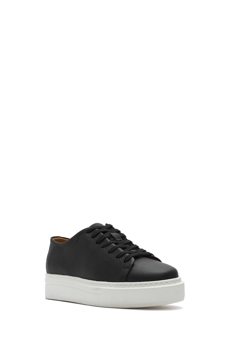 Erkek Siyah Bağcıklı Kalın Tabanlı Deri Sneaker