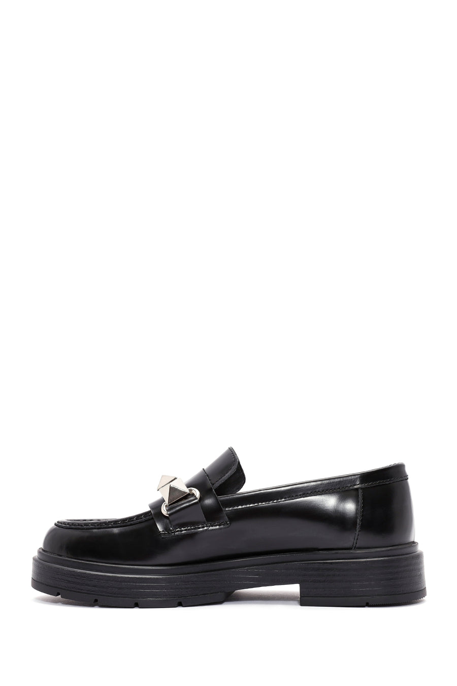 Women's Black Buckle Detailed Leather Masculine Loafer