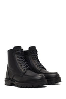 Men's Black Zippered Leather Combat Boots | Derimod