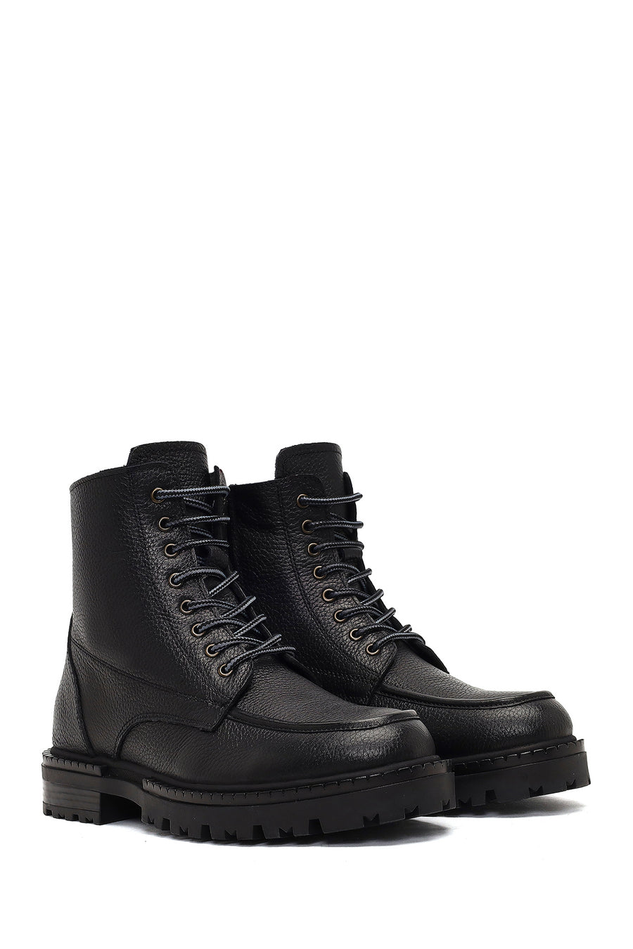 Men's Black Zippered Leather Combat Boots