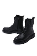 Men's Black Leather Boots Flat Boots | Derimod
