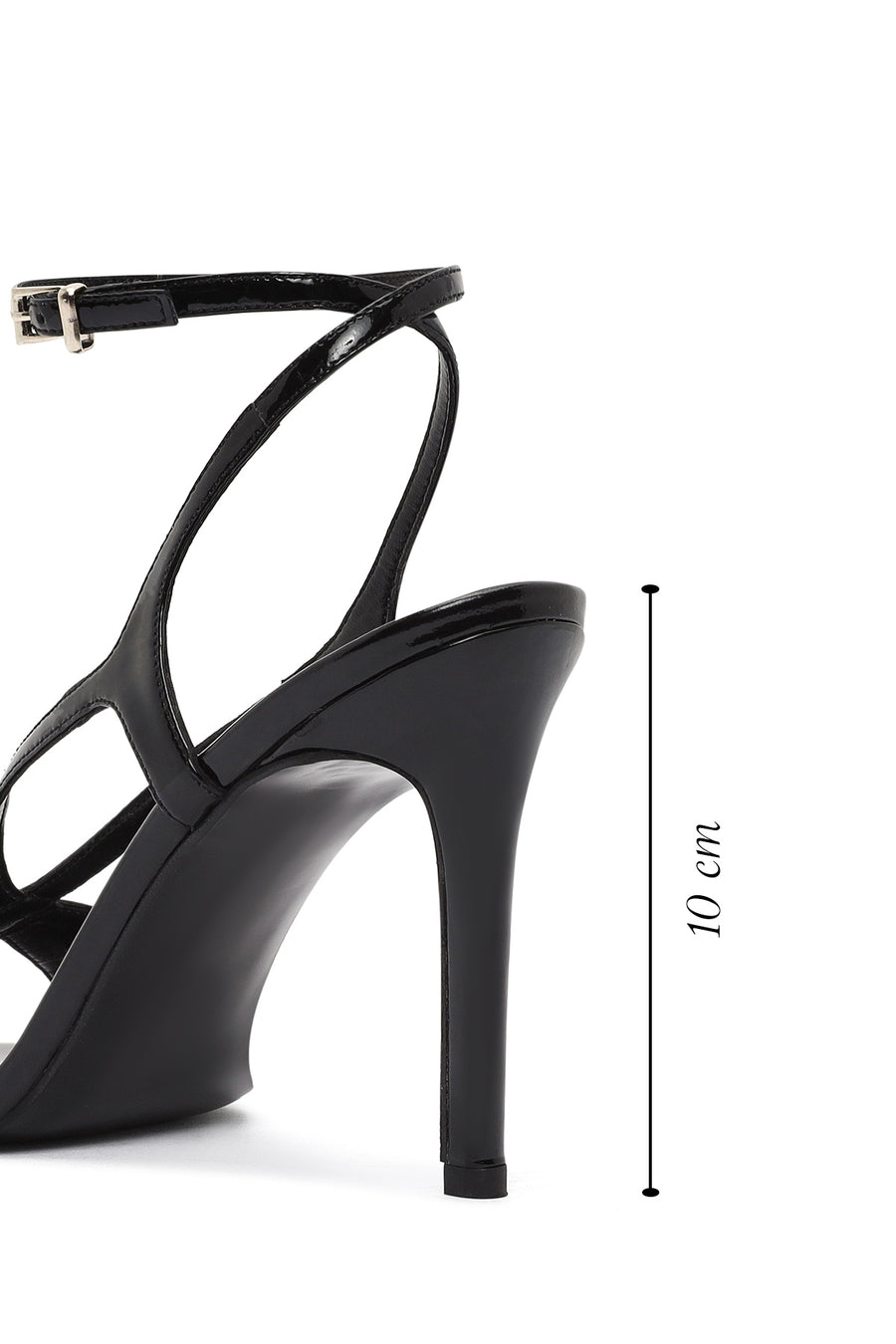 Women's Black Ankle Strap High Thin Heel Leather Sandals