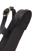Women's Black Leather Flip-Flop Sandals with Buckle Back | Derimod