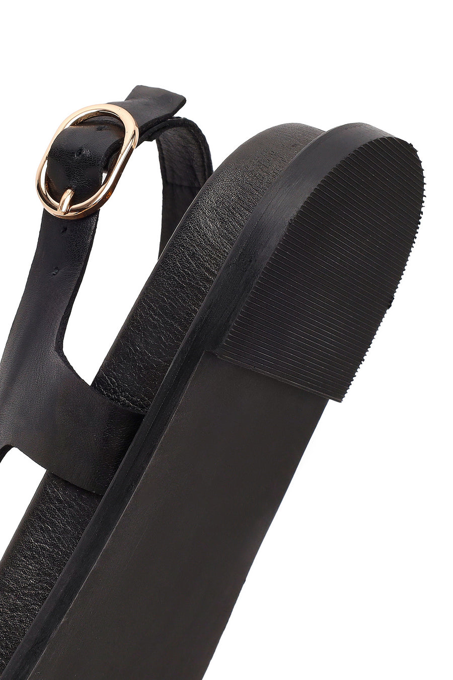 Women's Black Leather Flip-Flop Sandals with Buckle Back