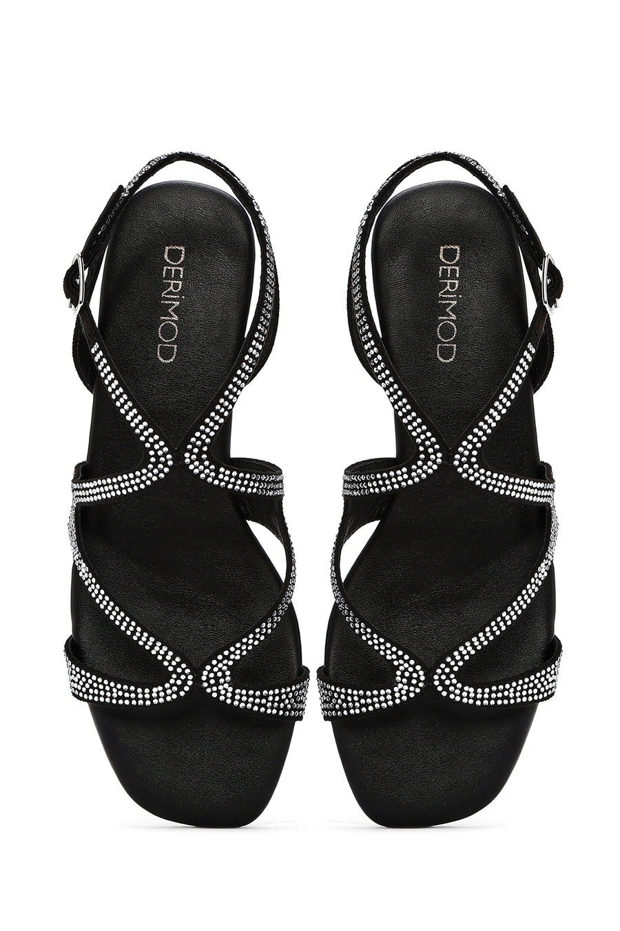 Women's Black Stone Buckle Sandals