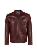 Hamilton Male Burgundy Crest Sports Leather Jacket | Derimod