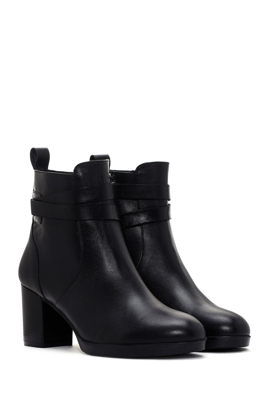 Women's Black Zippered Thick Heel Leather Casual Boots